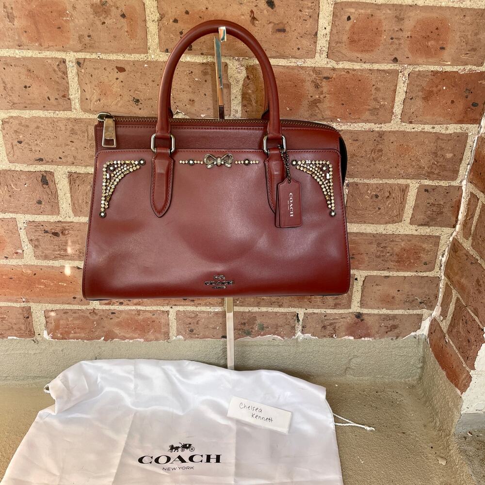 Coach x Selena Gomez Collection Bond Bow Bag Satchel Burgundy handbag purse